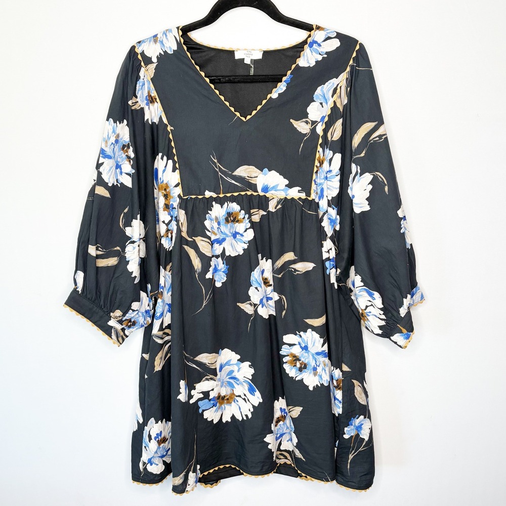entro Black Floral Mini Dress with Blue & Cream Flowers